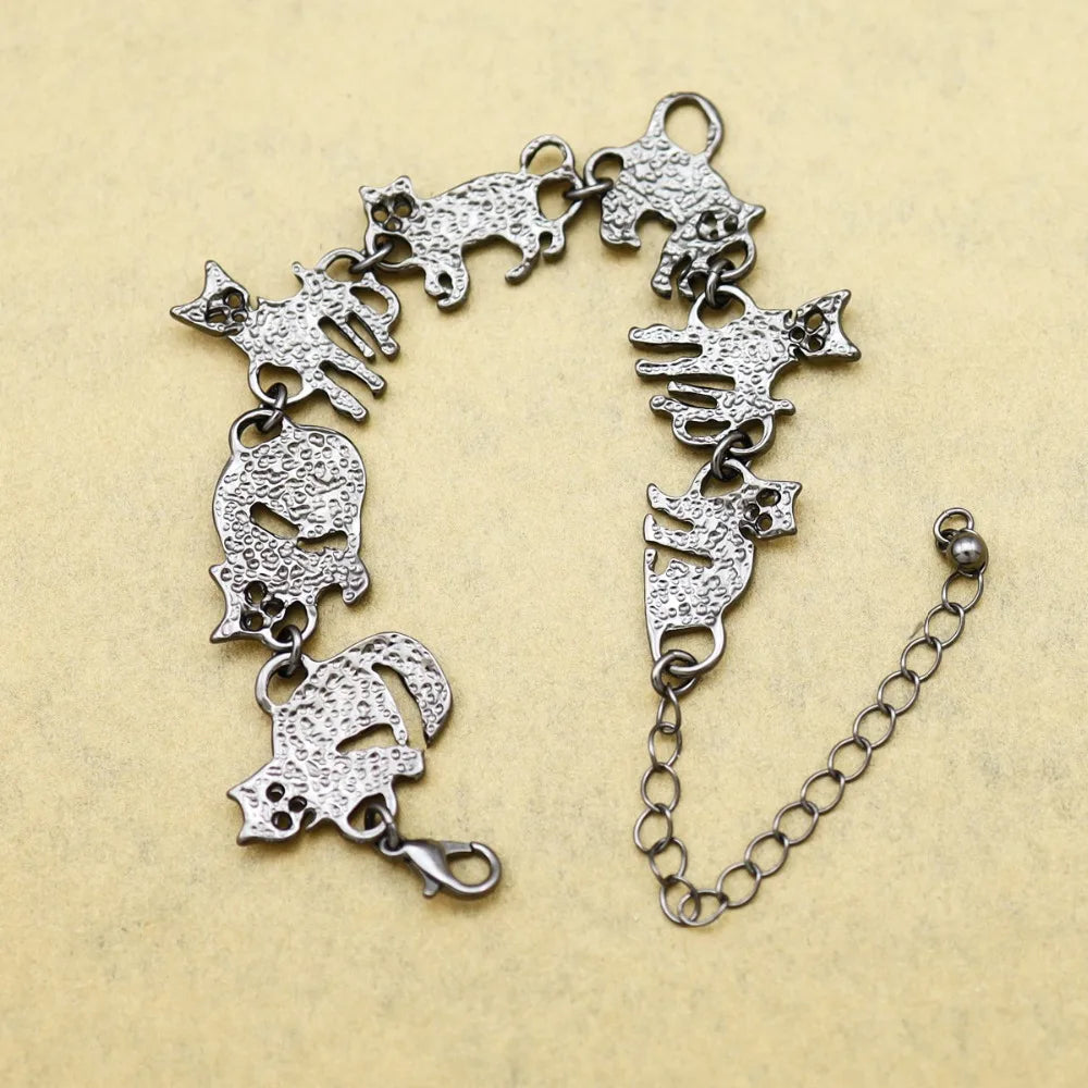 Clearance_Cat Pendant Charm Chain Link Bracelets For Women Cowgirl Cuff Bangles Fashion Jewelry Egyptian Bastet Pulseira Accesso Pi-Mart