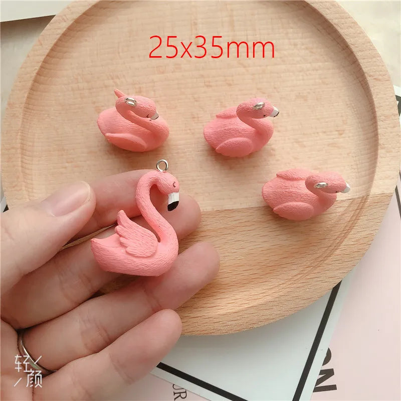 10pcs/pack Flamingo Resin Charms Craft Plastic Charms Earring Keychain DIY Jewelry Making 25x35mm Pi-Mart