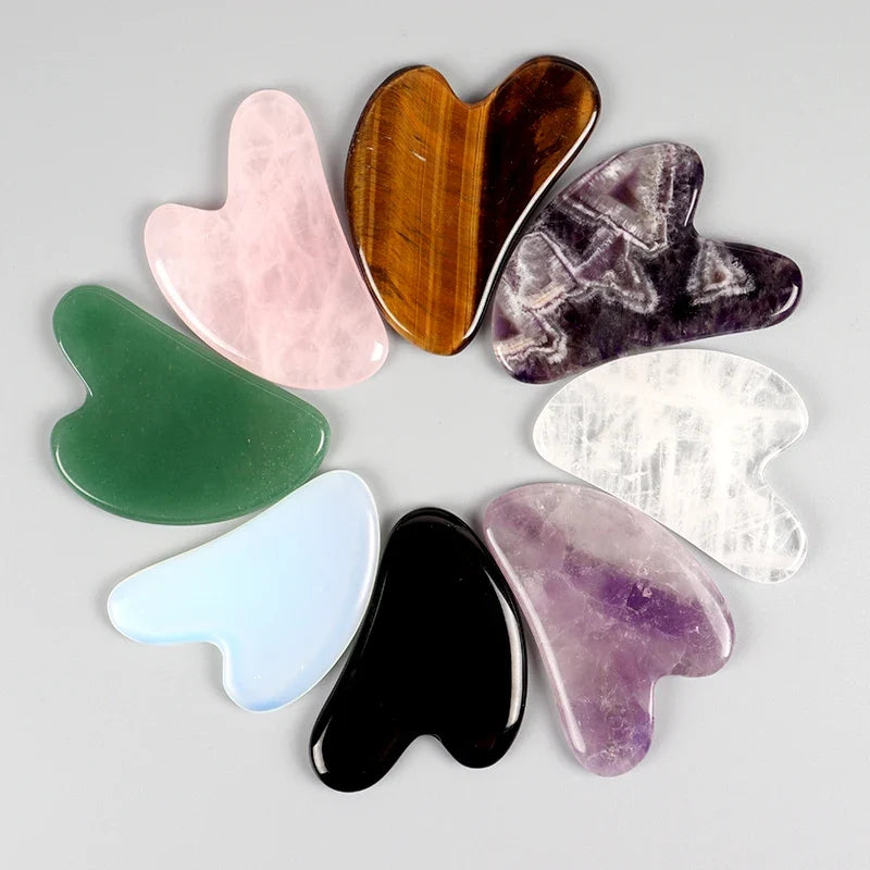 Natural Stone Face Care Massager Rose Quartz Amethyst Crystal Facial Gua Sha Tool Skin Massage Mineral Stone Beauty Products Tri Light Beauty