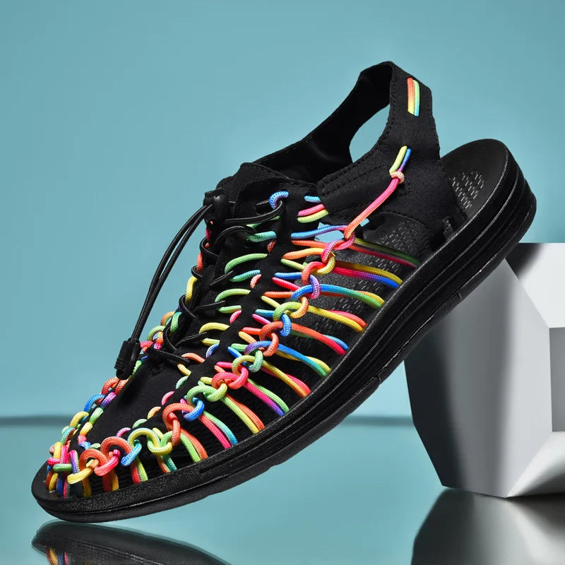Summer Men Sandals Fashion Handmade Weaving Design Beach Sandals Breathable Casual Flat Sandals Outdoor Couples Sandals Size Pi-Mart