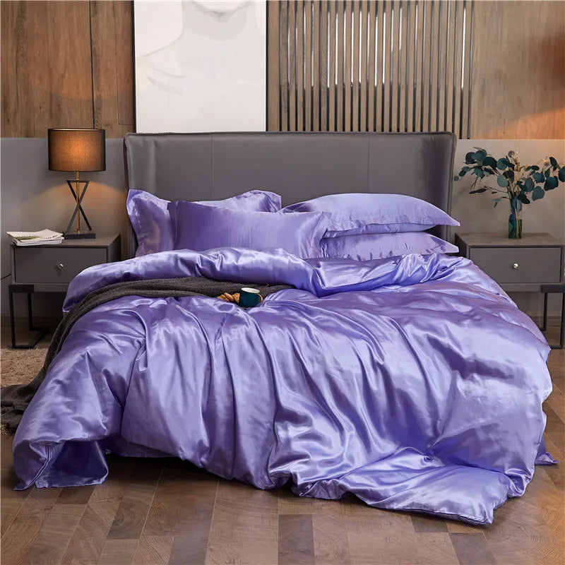 Luxury Rayon Satin Duvet Cover Queen High Quality King Size Smooth Quilt Cover Solid High End Single Double Comforter Cover Pi-Mart