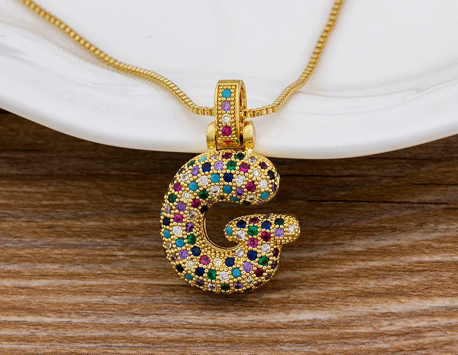 Nidin Fashion Luxury 26 Letters Copper Zircon Pendant Necklace for Women Rainbow Initials Name Necklace Wedding Party Jewelry Pi-Mart