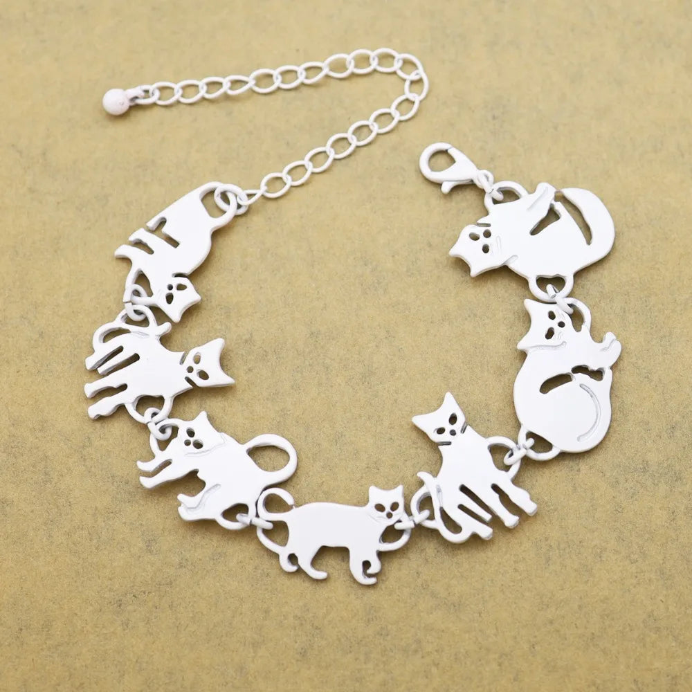 Clearance_Cat Pendant Charm Chain Link Bracelets For Women Cowgirl Cuff Bangles Fashion Jewelry Egyptian Bastet Pulseira Accesso Pi-Mart