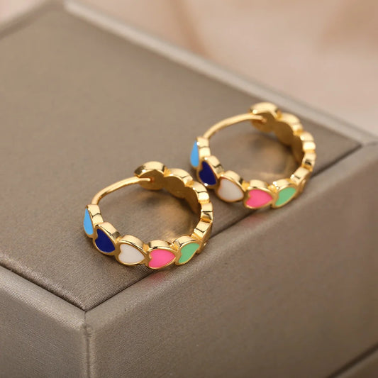 Stainless Steel Heart Earrings for Women Waterproof Gold Color Earrings 2025 Trend Aesthetic Ear Piercing Jewelry Wedding Gifts Pi-Mart