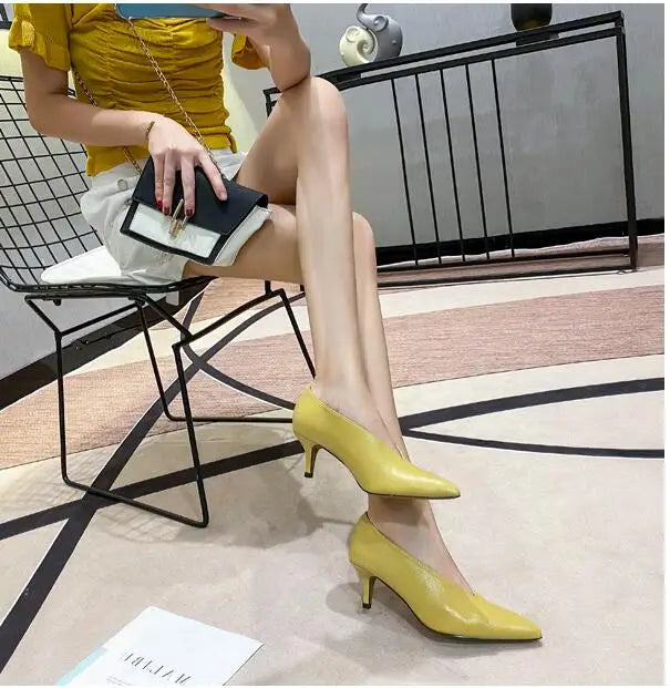 XGRAVITY Sexy Autumn New Designer Vintage Evening Shoes Ladies Fashion Pointed Toe V Cut Woman Shoes High Heel Pumps Sexy C323 LadyShow.Store