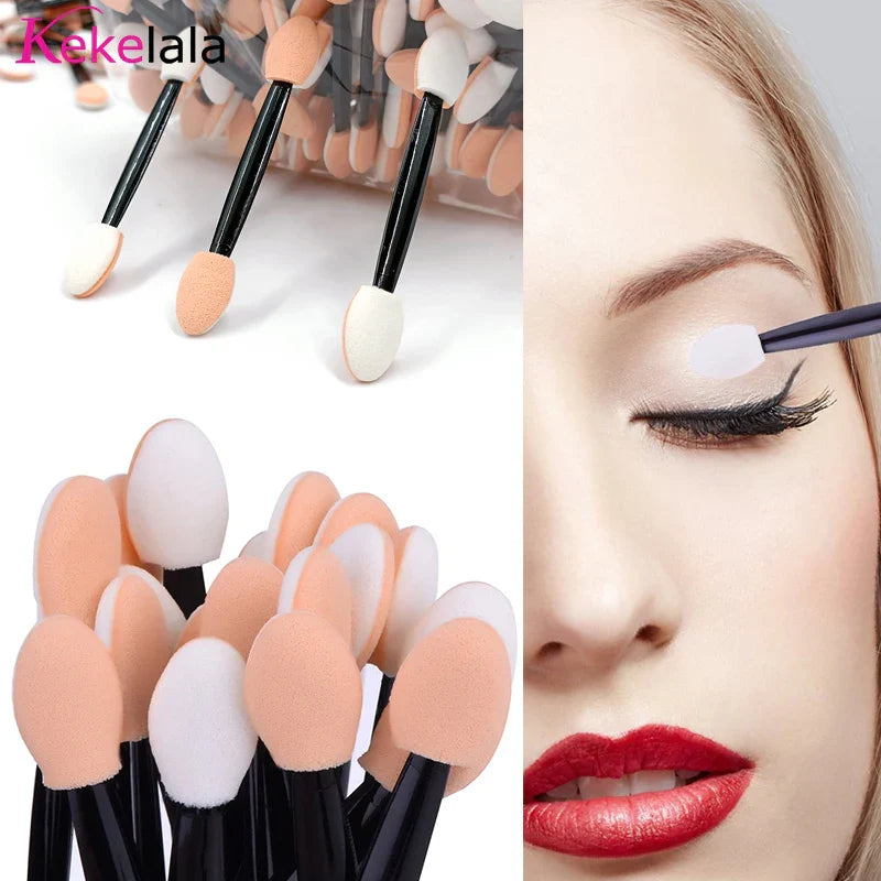 100Pcs/ Bag Small Portable Eyeshadow Applicators In Bulk Double Sponge Eye Shadow Brush Makeup Mini Tools Wholesale Tri Light Beauty