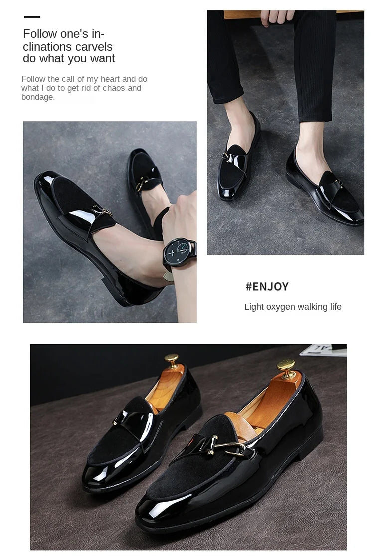 Patent Leather Loafers Men Dress Shoes Leather Italian Oxford Shoes for Men Wedding Dress Formal Slip on Shoes Men Office 2026 Pi-Mart