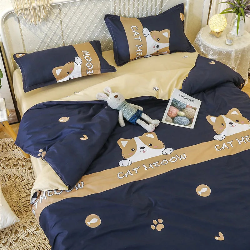 Daisy Printed King Size Duvet Cover Set with Sheets High Quality Washed Cotton Bedding Set Queen Home Bed Sets Comforter Covers LadyShow.Store