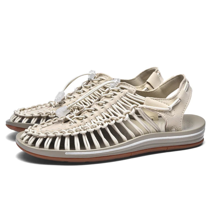 Summer Men Sandals Fashion Handmade Weaving Design Beach Sandals Breathable Casual Flat Sandals Outdoor Couples Sandals Size Pi-Mart