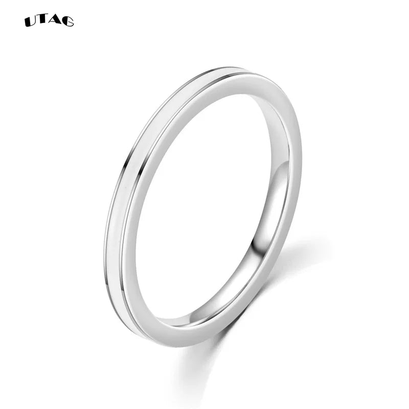 UTAG  Fashion Black/White Ceramic Crystal Wedding Rings Jewelry For Women Girls Rose Gold Stainless Steel Bohemia Rin Pi-Mart