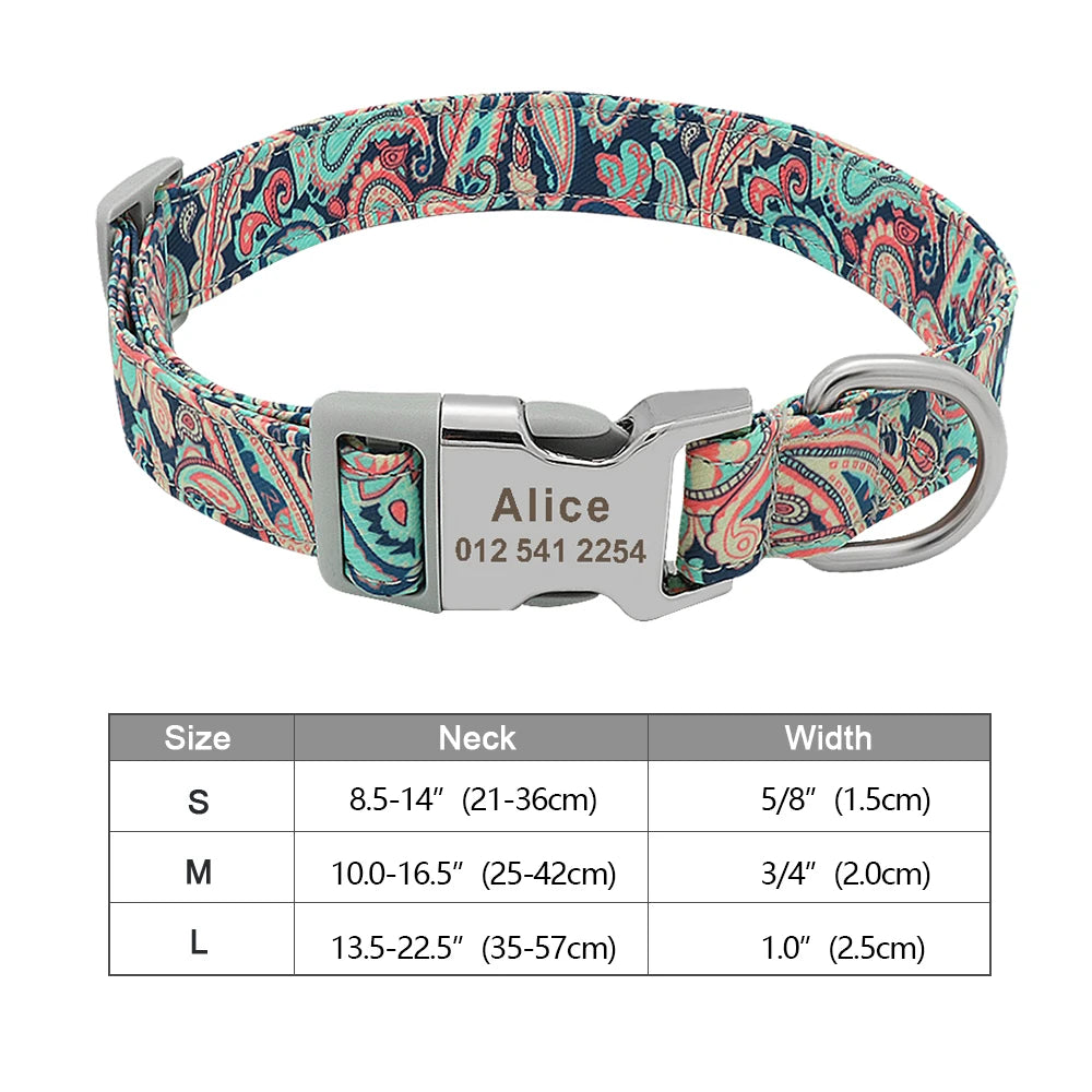 Personalized Dog Accessories Collar Nylon Printed Pet Puppy Collar Dog ID Collars Free Engraved ID for Small Medium Large Dogs Pi-Mart