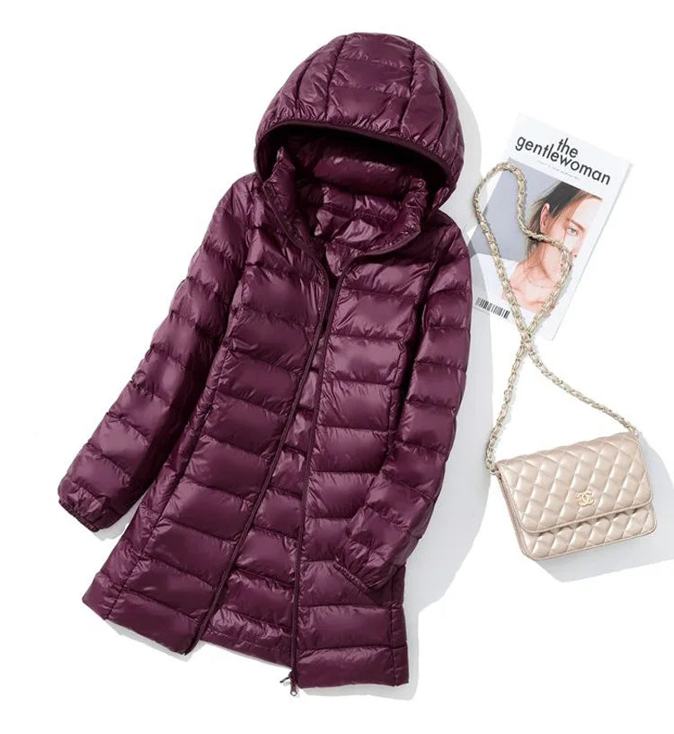 SEDUTMO Winter Long Womens Down Coat  Ultra Light Thin Puffer Jacket Slim Casual Remove Hooded Parka ED1580 LadyShow.Store