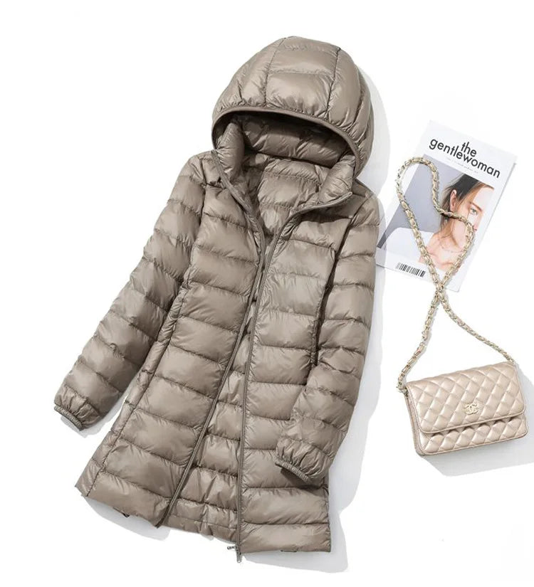 SEDUTMO Winter Long Womens Down Coat  Ultra Light Thin Puffer Jacket Slim Casual Remove Hooded Parka ED1580 LadyShow.Store
