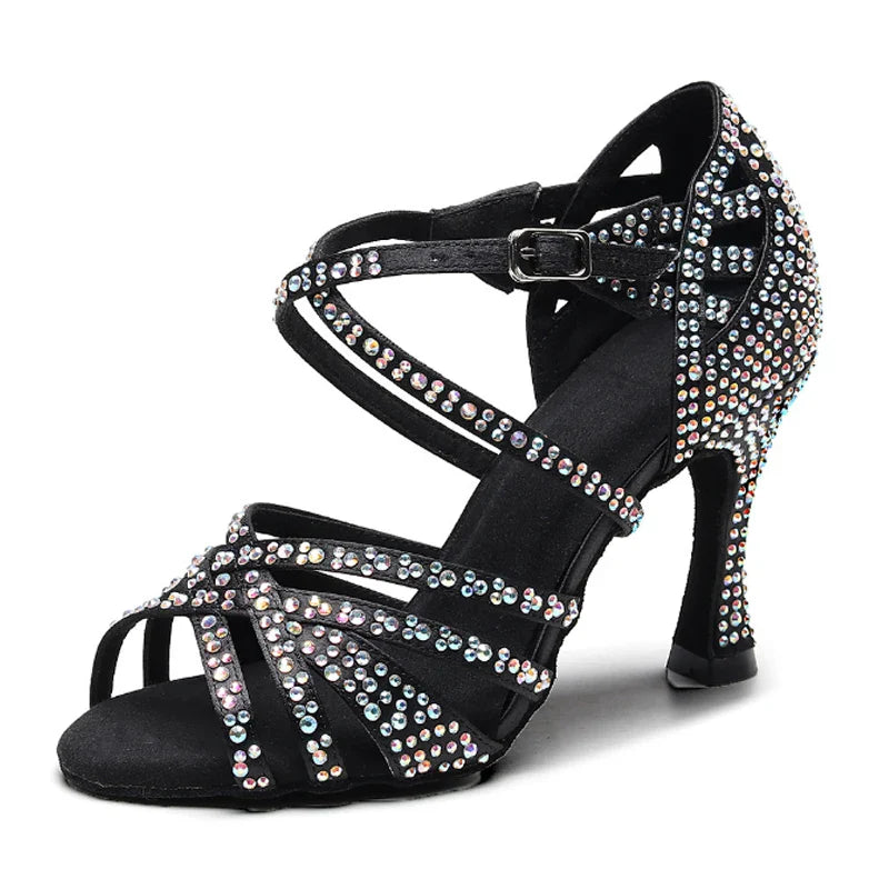 Latin Dance Shoes Ladies Salsa Tango Sneakers Training Dance Shoes High Heel Sandals Summer Square Dance Shoes Bronze Black LadyShow.Store