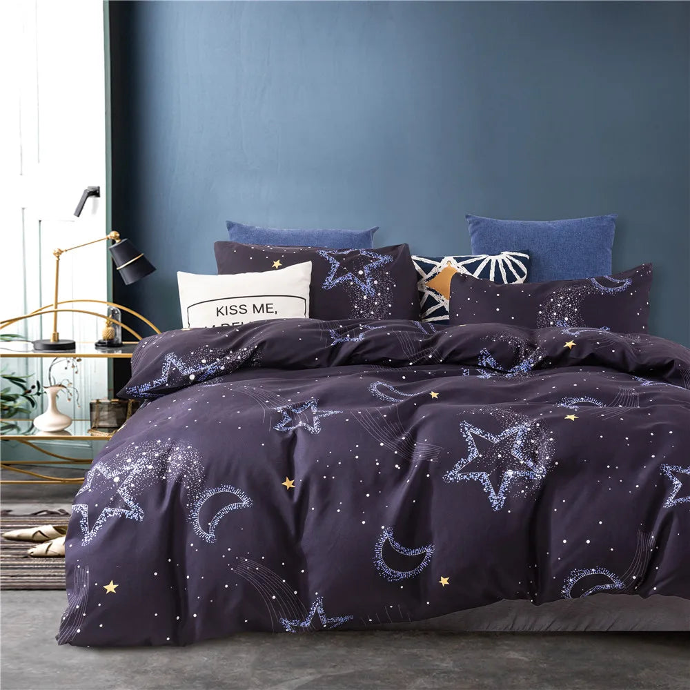 3pcs Set Blue Starry Sky Duvet Cover Bedding Set Double Bed Duvet Cover Twin King Size Bed Constellation Pattern Bed Sheet Set LadyShow.Store