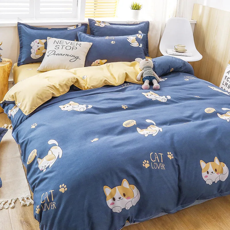 Daisy Printed King Size Duvet Cover Set with Sheets High Quality Washed Cotton Bedding Set Queen Home Bed Sets Comforter Covers LadyShow.Store