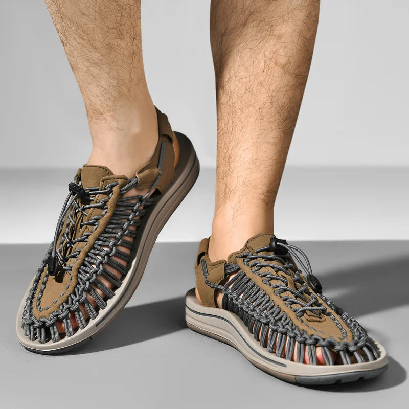 Summer Men Sandals Fashion Handmade Weaving Design Beach Sandals Breathable Casual Flat Sandals Outdoor Couples Sandals Size Pi-Mart