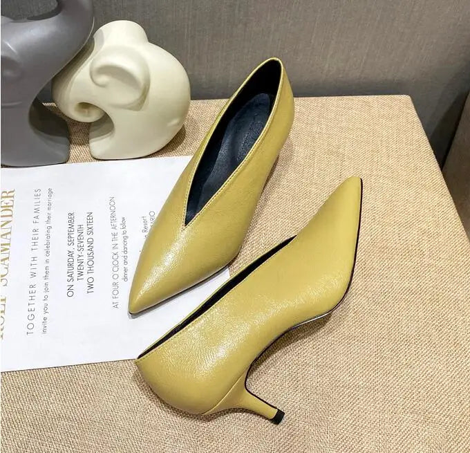 XGRAVITY Sexy Autumn New Designer Vintage Evening Shoes Ladies Fashion Pointed Toe V Cut Woman Shoes High Heel Pumps Sexy C323 LadyShow.Store