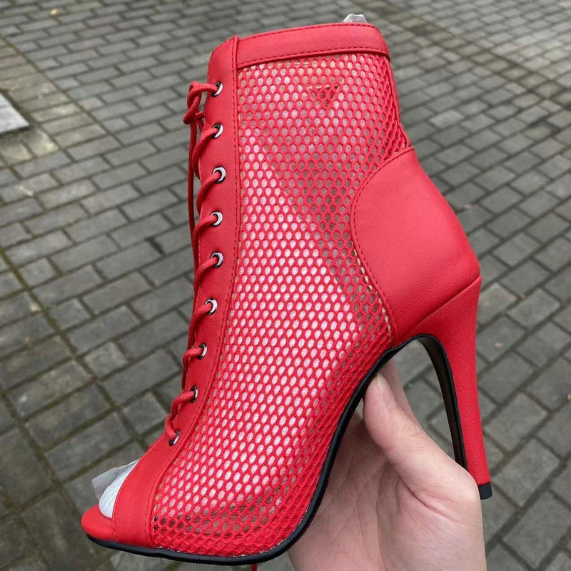 New Sexy High Heels Hollow Mesh Sandals Summer Fashion Trend Comfort Peep Toe Boots Stilettos Jazz Dance Female Shoes Plus Size LadyShow.Store