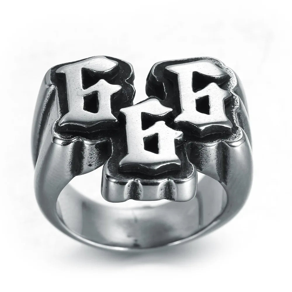 Men's Punk Stainless Steel Digital 666 Ring Titanium Steel Ring Jewelry Pi-Mart