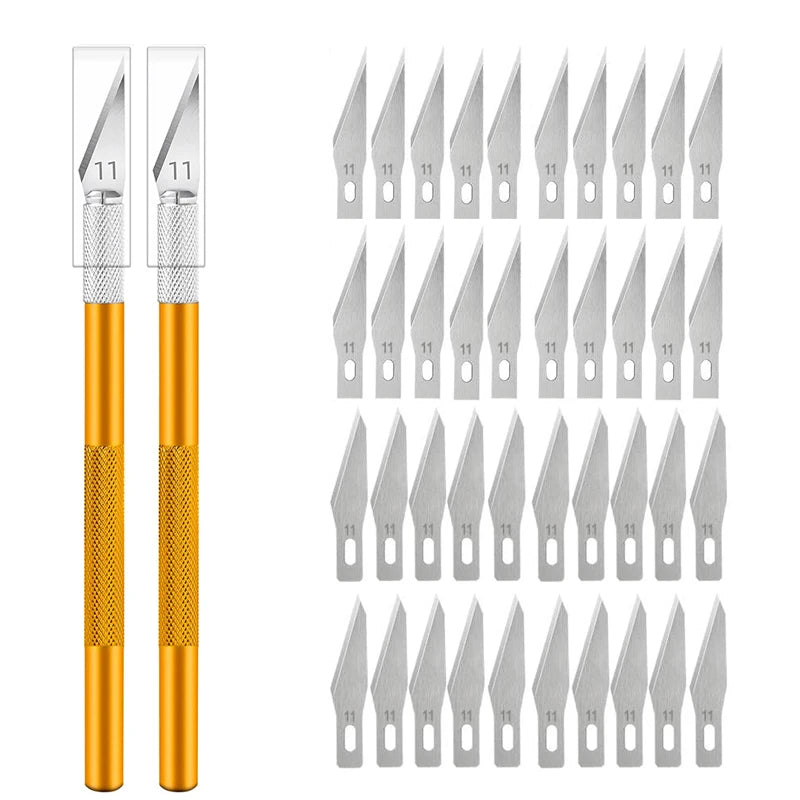 Engraving Non-Slip Metal Knife Kit + 40/10pcs #11 Blades Cutter Craft Knives for Mobile Phone PCB Repair Hand Tools Pi-Mart