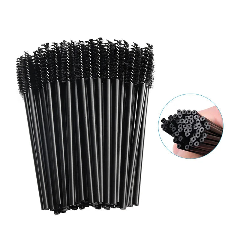 50Pcs Makeup brushes Disposable Crystal Eyebrow brush Diamond Handle Mascara Wand Applicator Eye Lashes Eyelash Extension Tools Tri Light Beauty