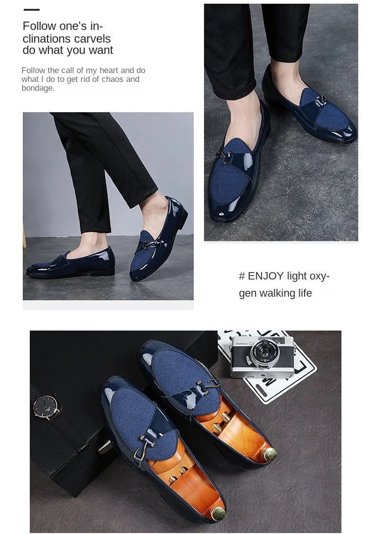 Patent Leather Loafers Men Dress Shoes Leather Italian Oxford Shoes for Men Wedding Dress Formal Slip on Shoes Men Office 2026 Pi-Mart