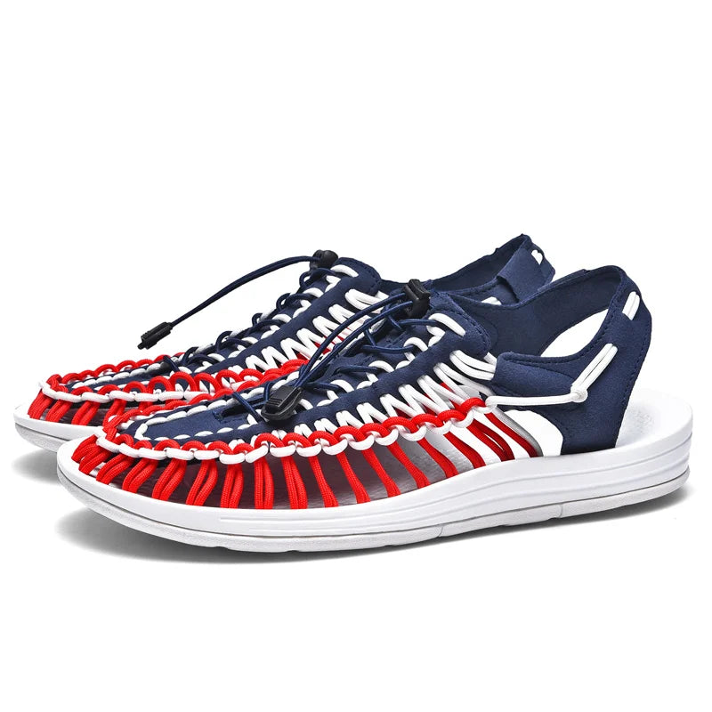 Summer Men Sandals Fashion Handmade Weaving Design Beach Sandals Breathable Casual Flat Sandals Outdoor Couples Sandals Size Pi-Mart