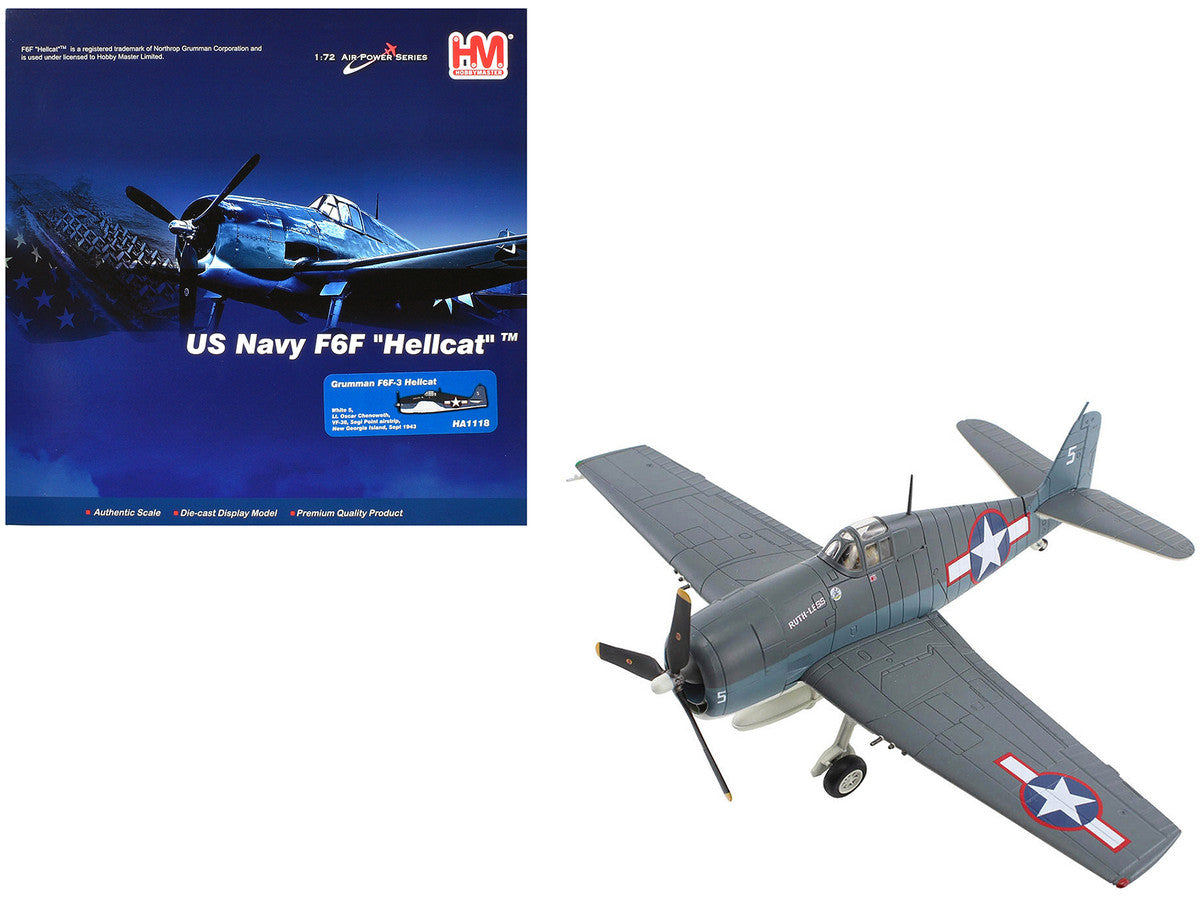 Grumman F6F-3 Hellcat Fighter Aircraft "Ruth-Less Lt. Oscar Chenoweth VF-38 Segi Point Airstrip New Georgia Island" (1943) United States Navy "Air Power Series" 1/72 Diecast Model by Hobby Master LuxuryLifeWay Online Store