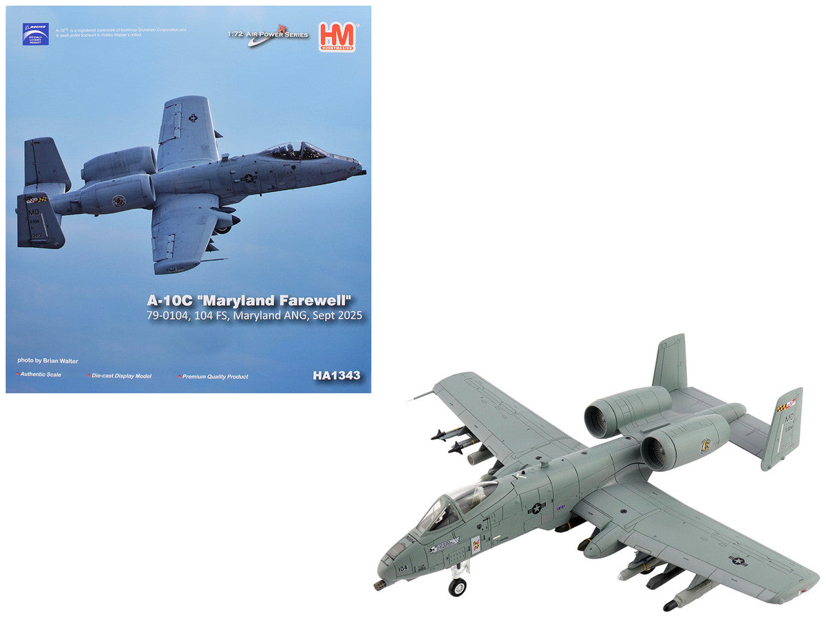 Fairchild Republic A-10C Thunderbolt II Attack Aircraft "80-0283 Maryland Farewell 104 FS Maryland ANG" (2025) United States Air Force "Air Power Series" 1/72 Diecast Model by Hobby Master LuxuryLifeWay Online Store