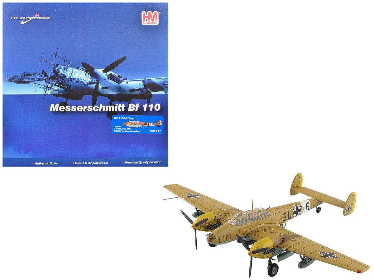 Messerschmitt BF 110E-2 Trop Fighter Aircraft "3U+AR 7./ZG26 Italy" (1941) German Luftwaffe "Air Power Series" 1/72 Diecast Model by Hobby Master LuxuryLifeWay Online Store