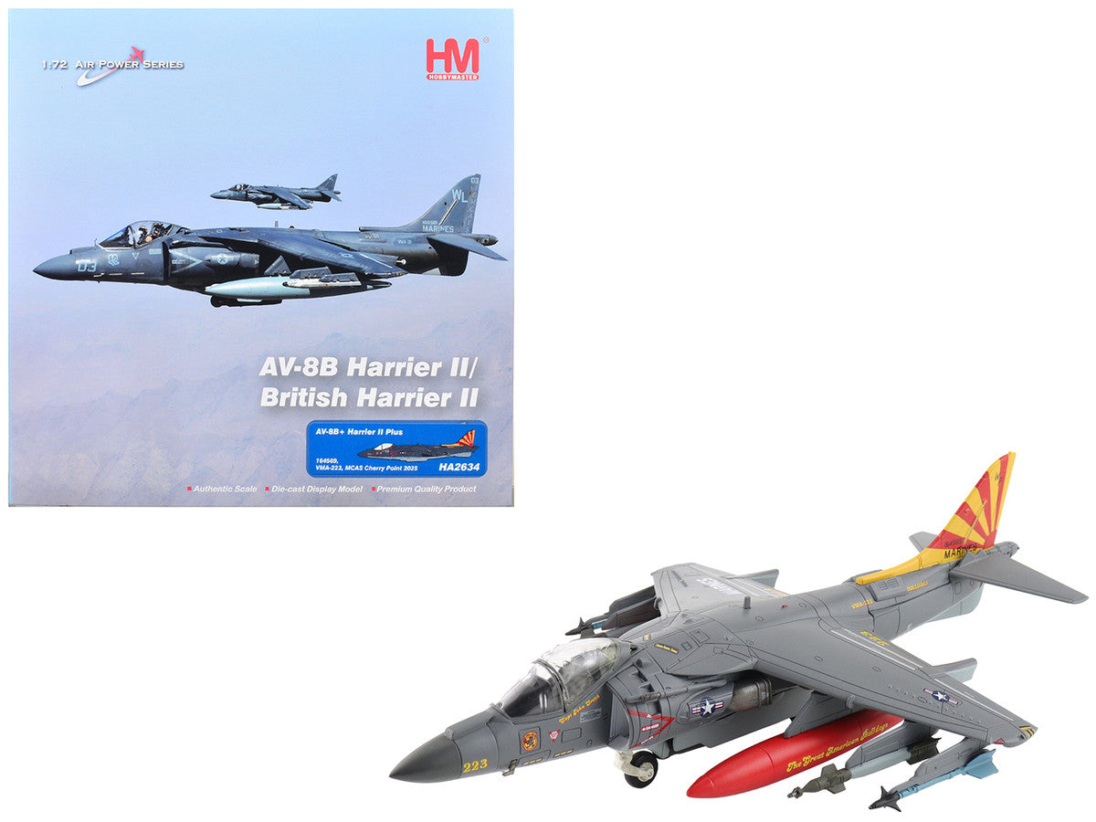British Aerospace AV-8B Harrier II Plus Aircraft "164569 VMA-223 Bulldogs MCAS Cherry Point" (2025) United States Marine Corps "Air Power Series" 1/72 Diecast Model by Hobby Master LuxuryLifeWay Online Store