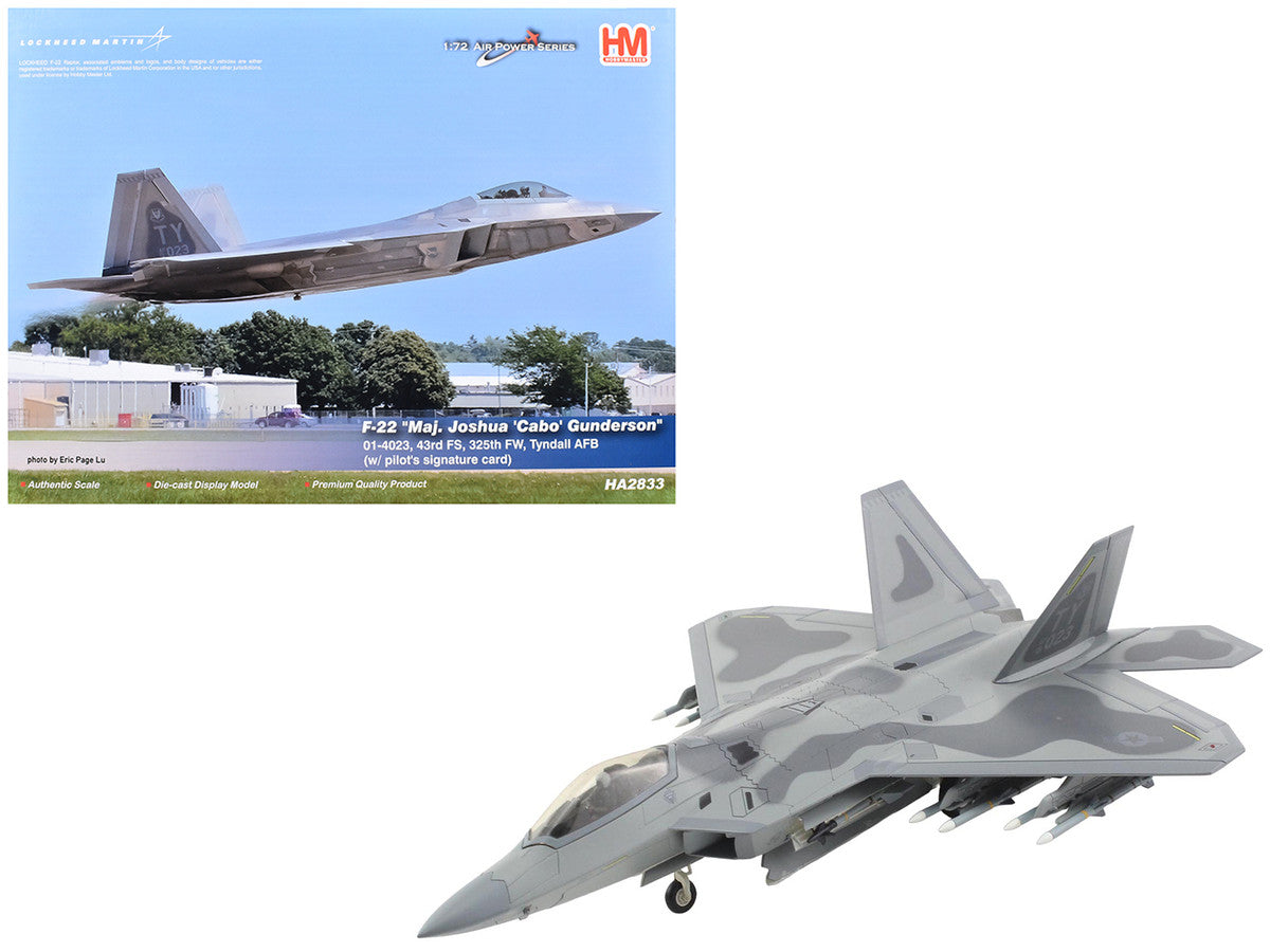 Lockheed F-22 Raptor Stealth Aircraft "01-4023 Major Joshua 'Cabo' Gunderson 43rd FS 325th FW Tyndall AFB" United States Air Force "Air Power Series" 1/72 Diecast Model by Hobby Master LuxuryLifeWay Online Store