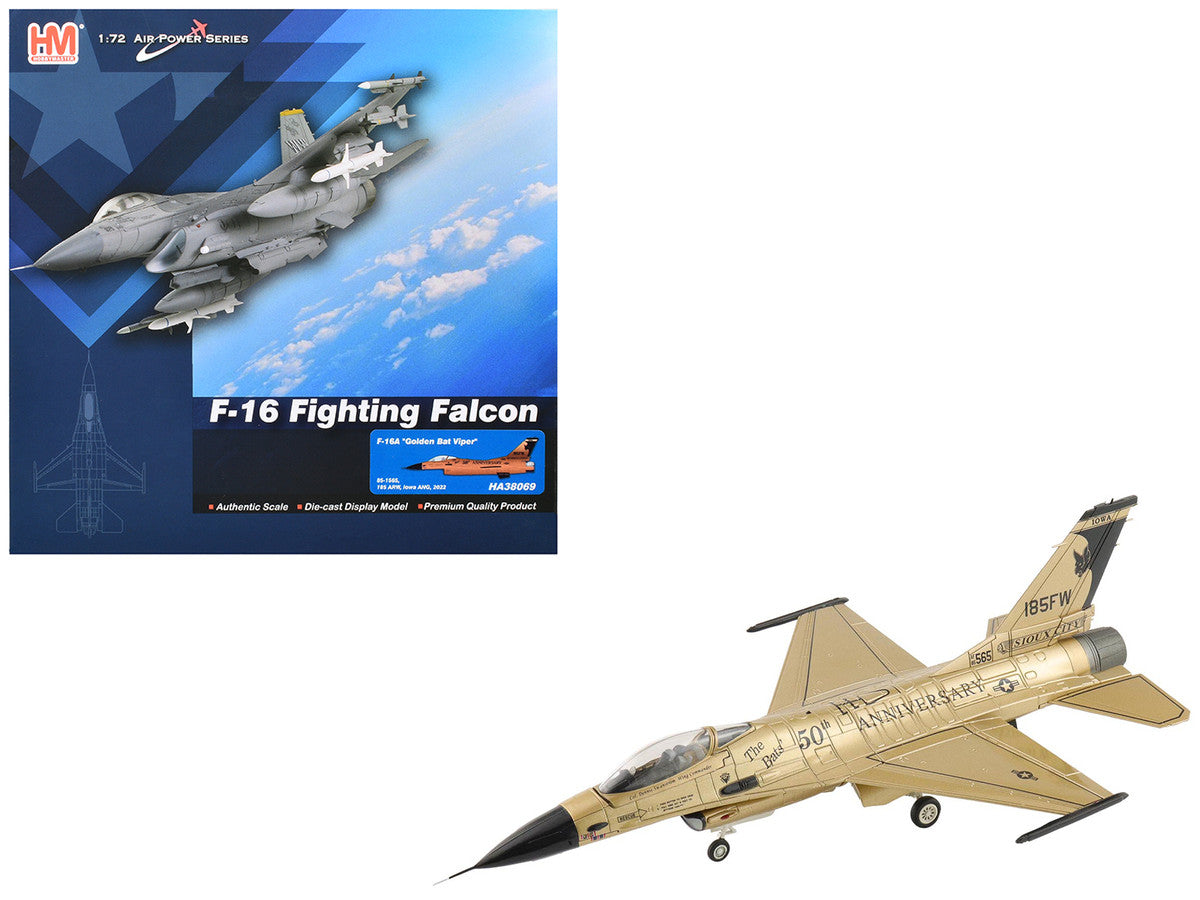 Lockheed F-16A Fighting Falcon Fighter Aircraft "85-1565 Golden Bat Viper 185 ARW Iowa ANG Squadron 50th Anniversary" (2022) United States Air Force "Air Power Series" 1/72 Diecast Model by Hobby Master LuxuryLifeWay Online Store