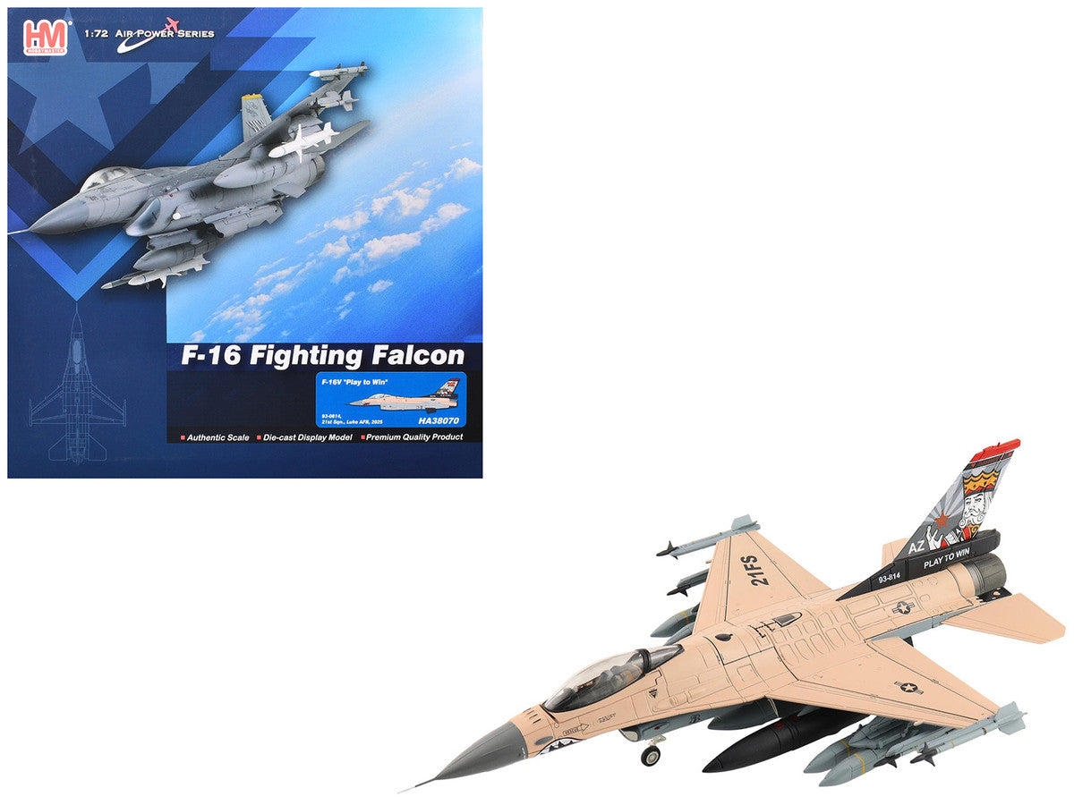 Lockheed F-16V Fighting Falcon Fighter Aircraft "93-0814 Play to Win 21st Sqn. Luke AFB" (2025) United States Air Force "Air Power Series" 1/72 Diecast Model by Hobby Master LuxuryLifeWay Online Store