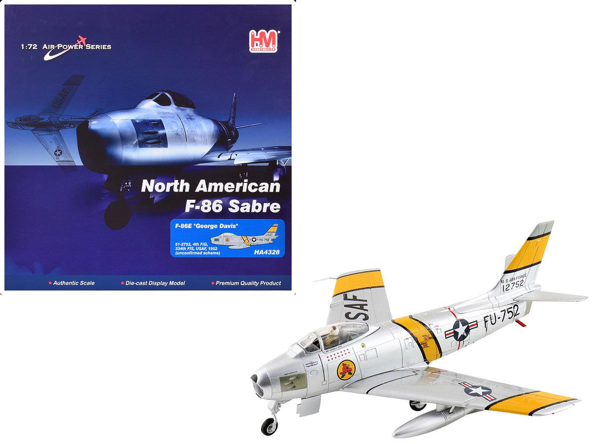 North American F-86E Sabre Fighter Aircraft "51-2752 Colonel George Andrew Davis Jr. 4th FIG 334th FIS" (1952) United States Air Force "Air Power Series" 1/72 Diecast Model by Hobby Master LuxuryLifeWay Online Store