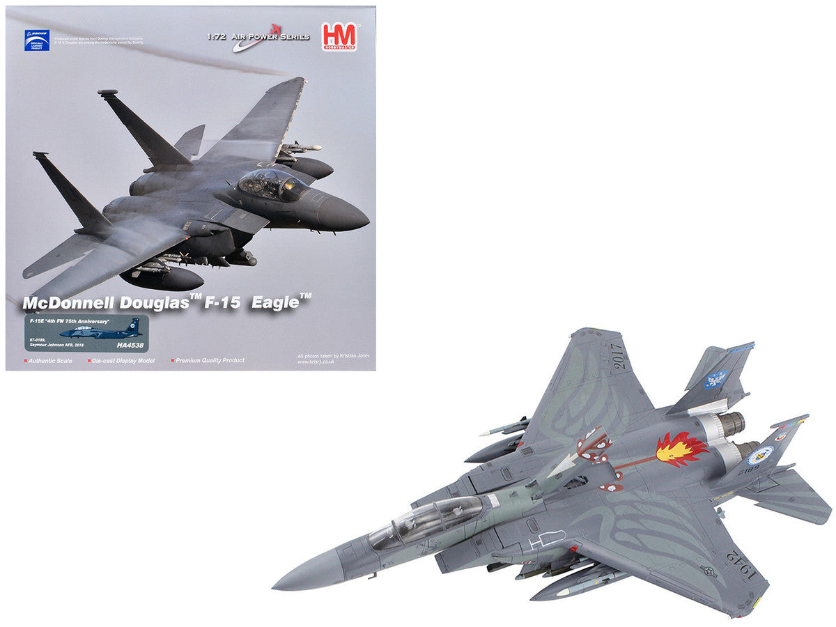 McDonnell Douglas F-15E Strike Eagle Fighter Aircraft "4th FW 75th Anniversary Seymour Johnson AFB" (2018) United States Air Force "Air Power Series" 1/72 Diecast Model by Hobby Master LuxuryLifeWay Online Store