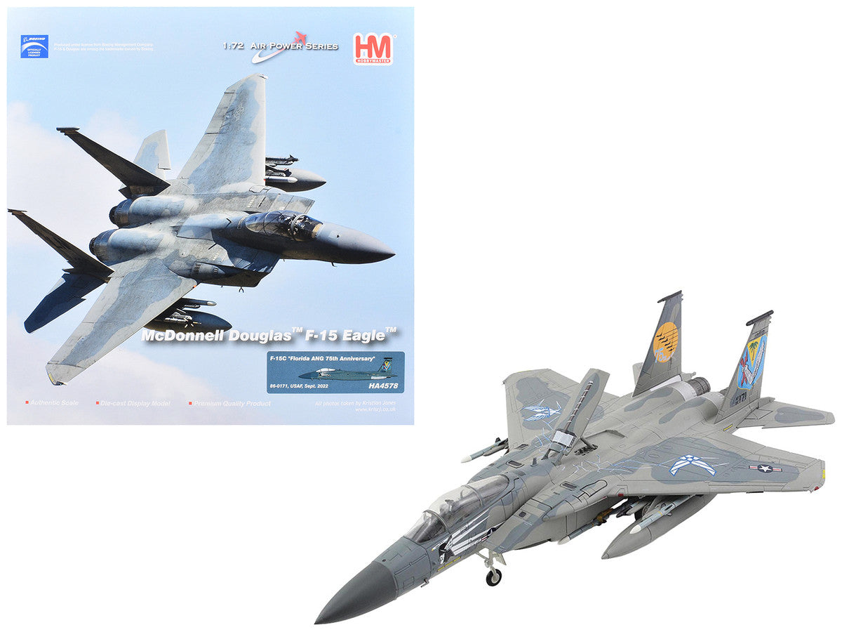 McDonnell Douglas F-15C Eagle Fighter Aircraft "86-0171 Florida ANG 75th Anniversary" (2022) United States Air Force "Air Power Series" 1/72 Diecast Model by Hobby Master LuxuryLifeWay Online Store