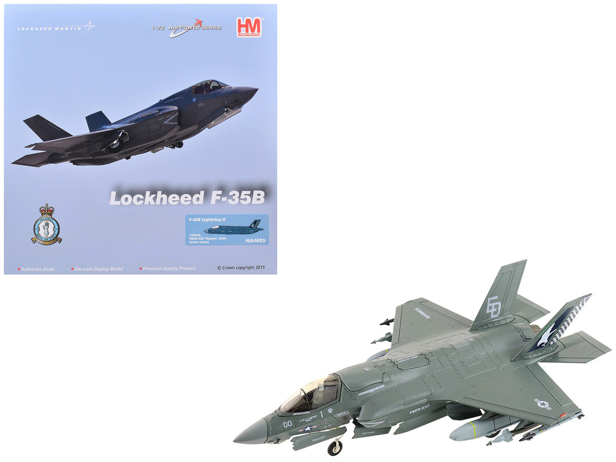 Lockheed Martin F-35B Lightning II Aircraft (Beast Mode) "170533 VMFA-533 Hawks" (2025) United States Marine Corps "Air Power Series" 1/72 Diecast Model by Hobby Master LuxuryLifeWay Online Store