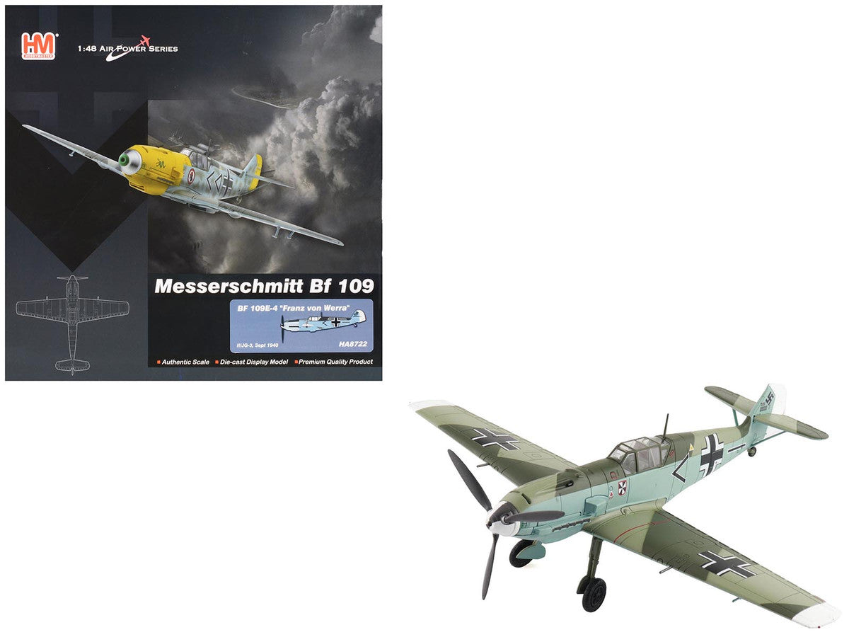 Messerschmitt BF 109E-4 Fighter Aircraft "Franz von Werra II/JG-3" (1940) German Luftwaffe "Air Power Series" 1/48 Diecast Model by Hobby Master LuxuryLifeWay Online Store