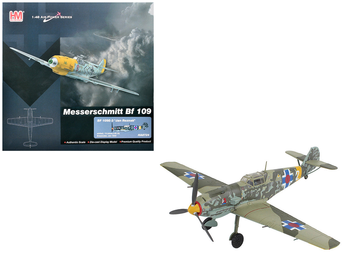 Messerschmitt Bf 109E-3 Fighter Aircraft "White 2 Jan Reznak 13.(slow)/JG 52 Kraznodar USSR" (1943) German Luftwaffe "Air Power Series" 1/48 Diecast Model by Hobby Master LuxuryLifeWay Online Store