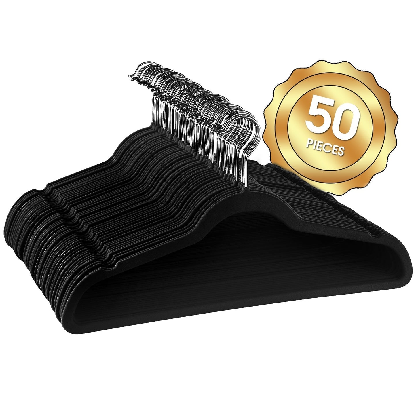 Elama Home 50 Piece Flocked Velvet Clothes Hangers with Stainless Steel Swivel Hooks in Black LuxuryLifeWay Online Store