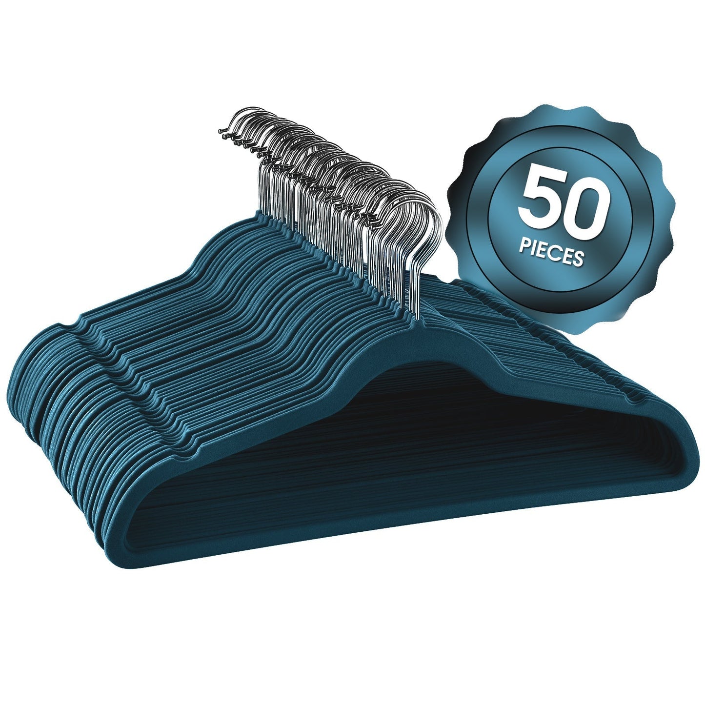 Elama Home 50 Piece Flocked Velvet Clothes Hangers with Stainless Steel Swivel Hooks in Blue LuxuryLifeWay Online Store