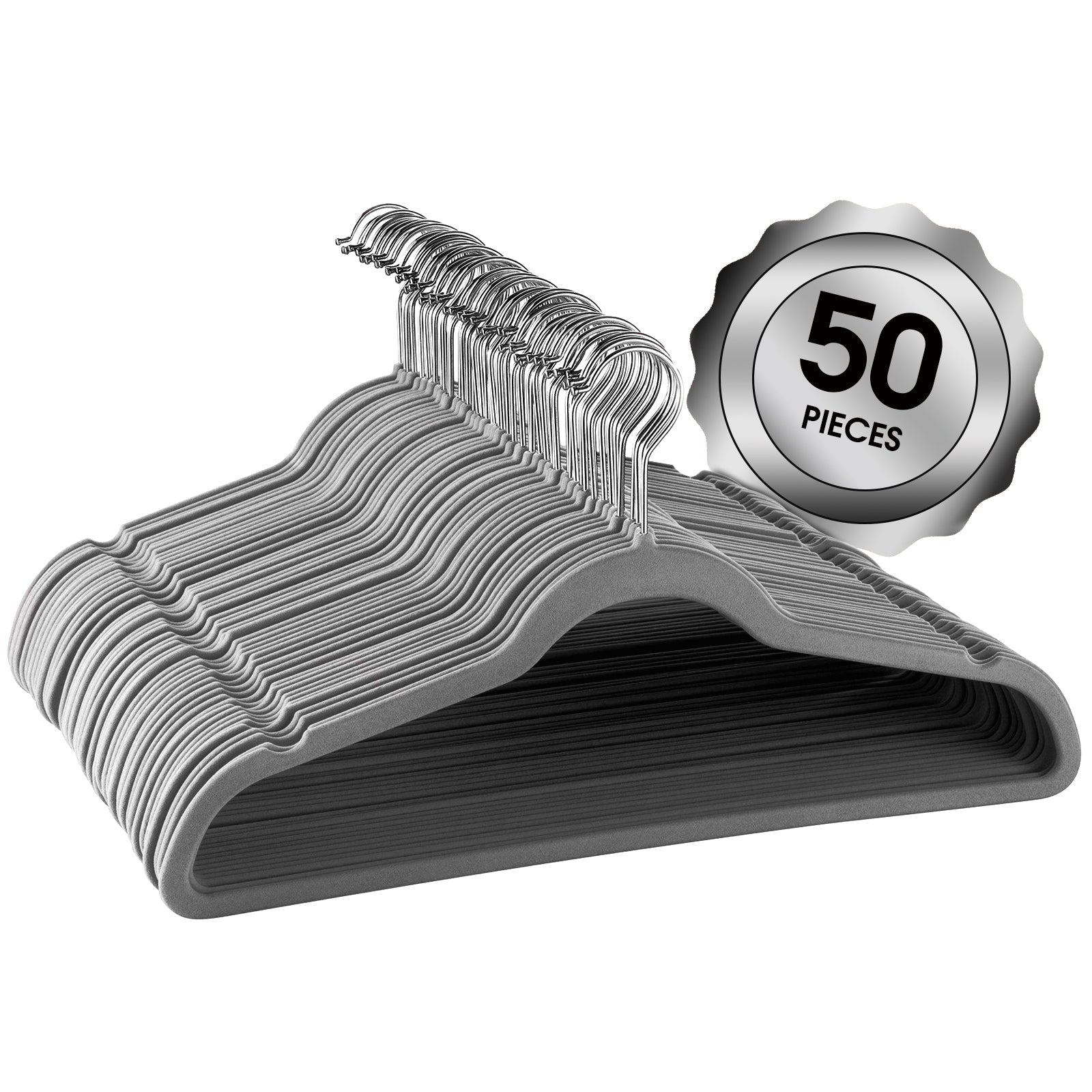 Elama Home 50 Piece Flocked Velvet Clothes Hangers with Stainless Steel Swivel Hooks in Gray LuxuryLifeWay Online Store