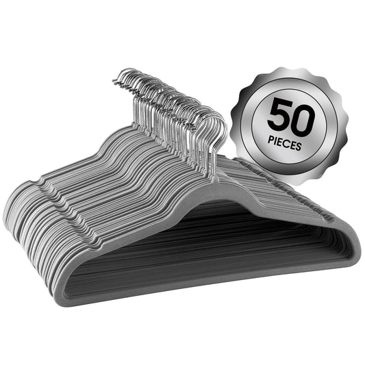 Elama Home 50 Piece Flocked Velvet Clothes Hangers with Stainless Steel Swivel Hooks in Gray LuxuryLifeWay Online Store