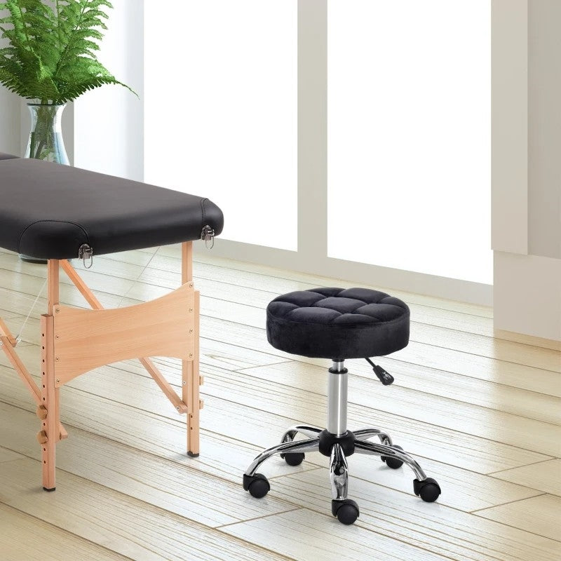 Black Button Tufted Adjustable Rolling Massage Swivel Salon Stool LuxuryLifeWay Online Store