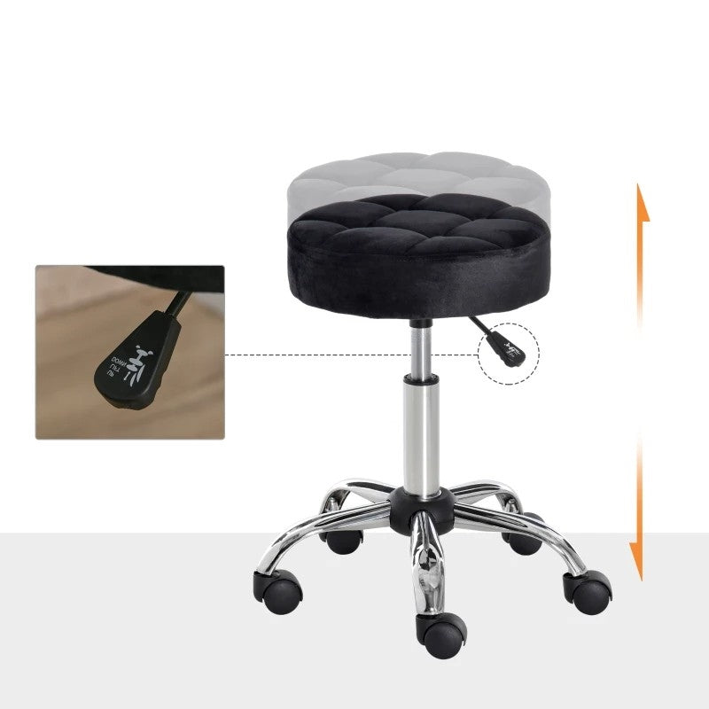 Black Button Tufted Adjustable Rolling Massage Swivel Salon Stool LuxuryLifeWay Online Store