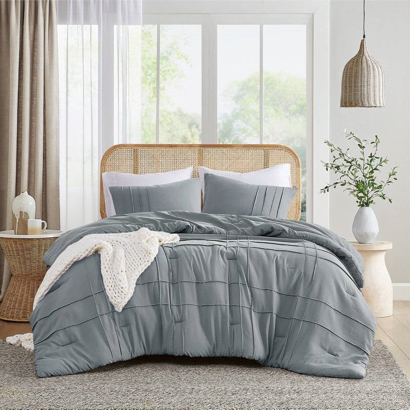 Twin/Twin XL Pleated Pre-Washed Microfiber Comforter Set in Blue Grey LuxuryLifeWay Online Store