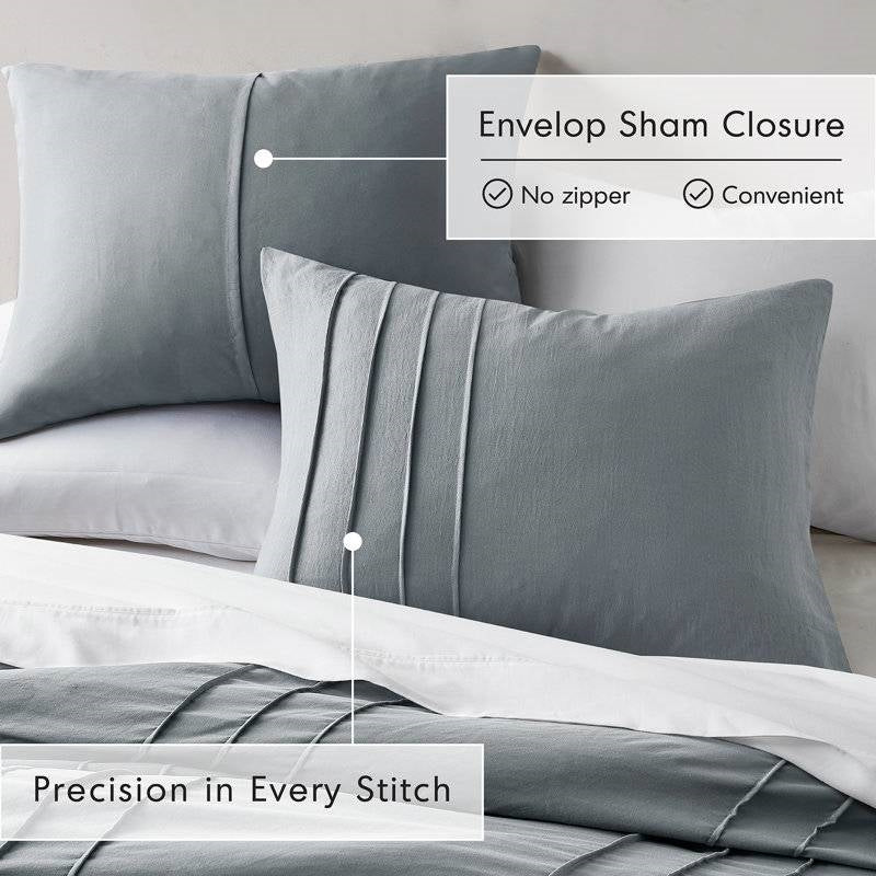 Twin/Twin XL Pleated Pre-Washed Microfiber Comforter Set in Blue Grey LuxuryLifeWay Online Store