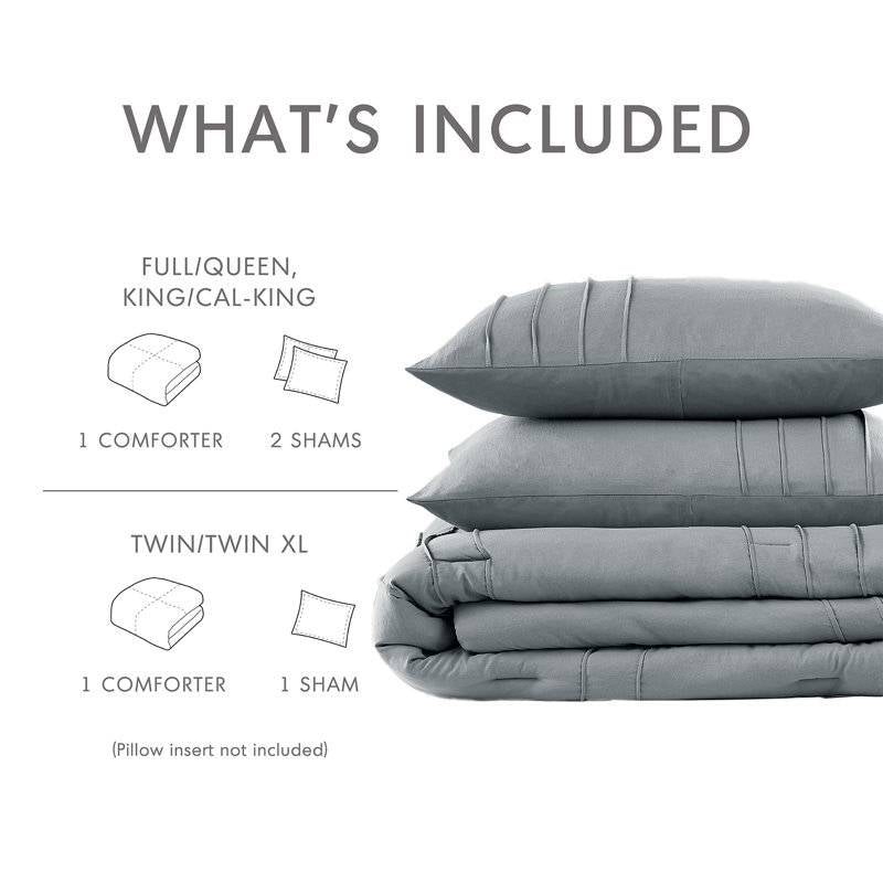 Twin/Twin XL Pleated Pre-Washed Microfiber Comforter Set in Blue Grey LuxuryLifeWay Online Store